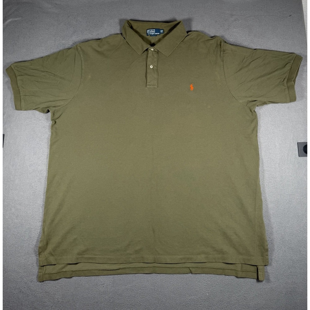 Polo Ralph Lauren Shirt 4XLT Tall Olive Green Short Sleeve Pique Orange Pony Men